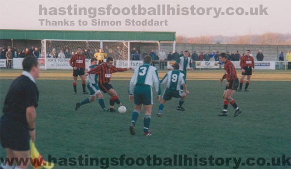 Hastings Town vs Ashford Town 1998-99. Stuart Myall on the ball for Hastings. © Simon Stoddart